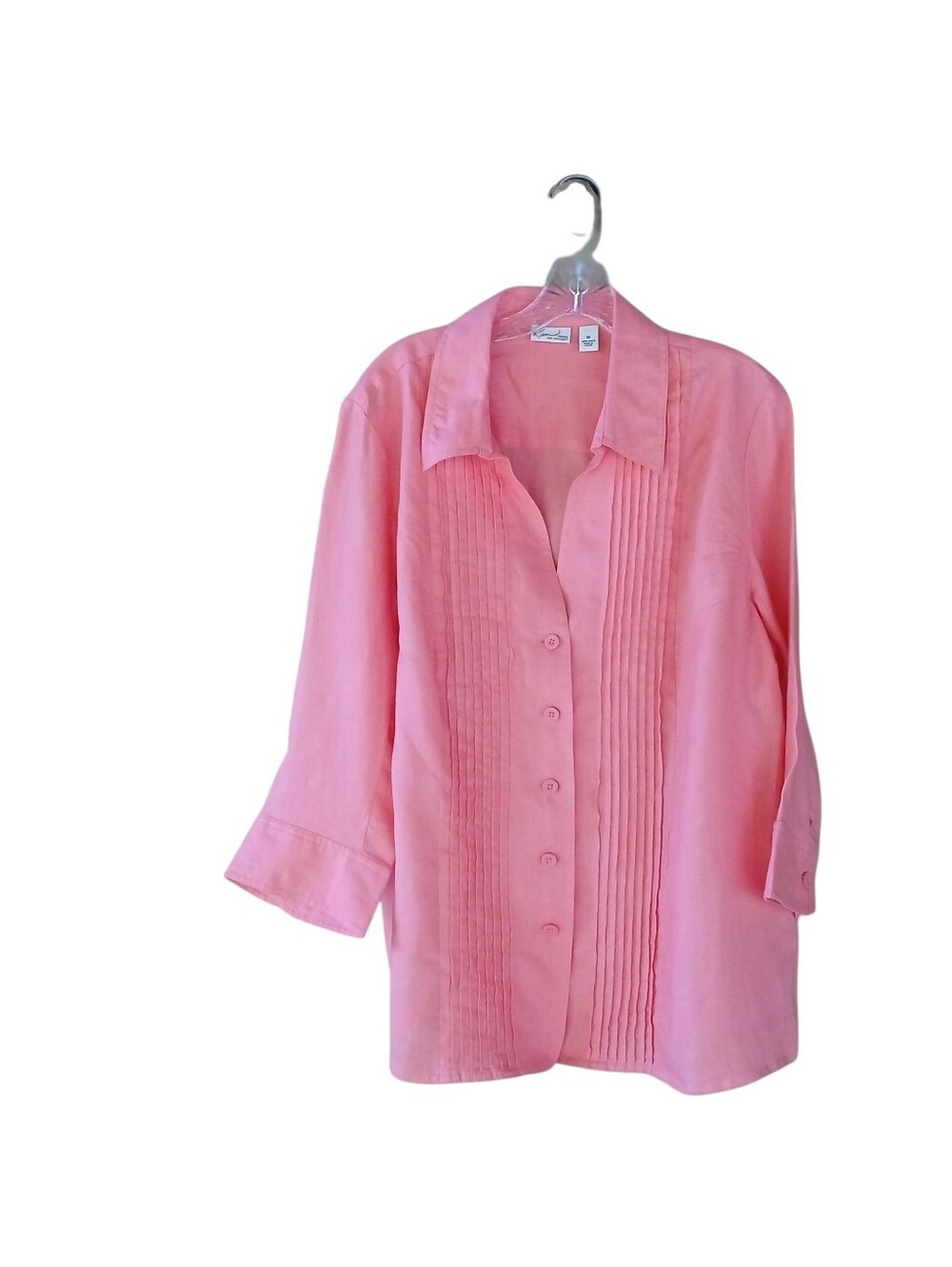 Kim Rogers Peach 3/4 Sleeve Pintuck Button Down Linen Shirt Size 1X